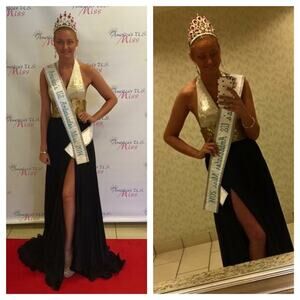 Tarik ediz liquid bead halter pleated black gown pageant prom formal dress TALL